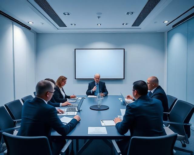 Trustees in a governance review meeting