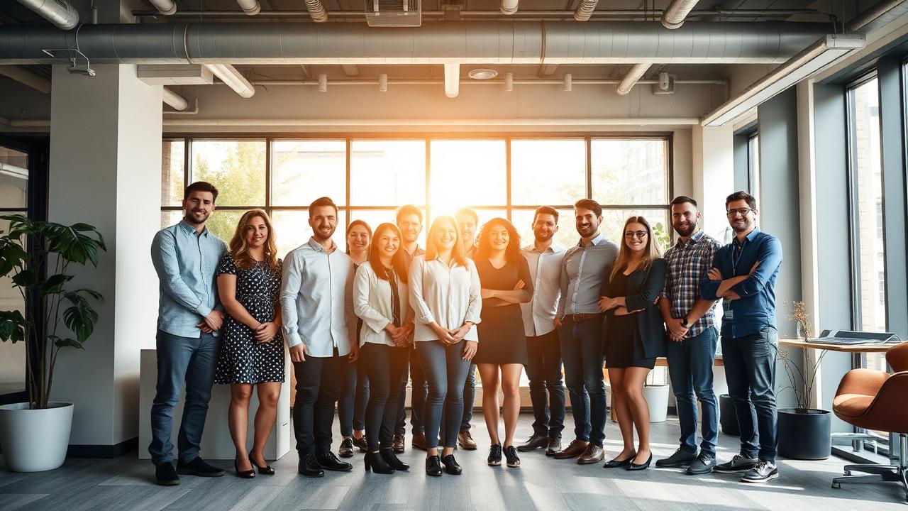Employees gathered in a meeting room celebrating shared ownership of their company