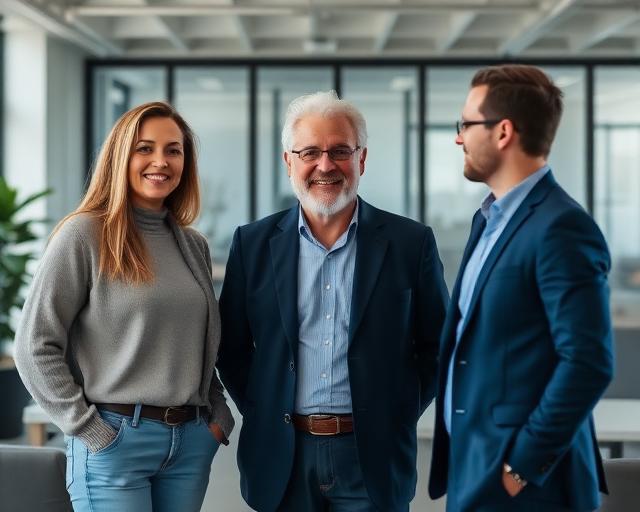 Founder working alongside new leadership team in a collaborative handover