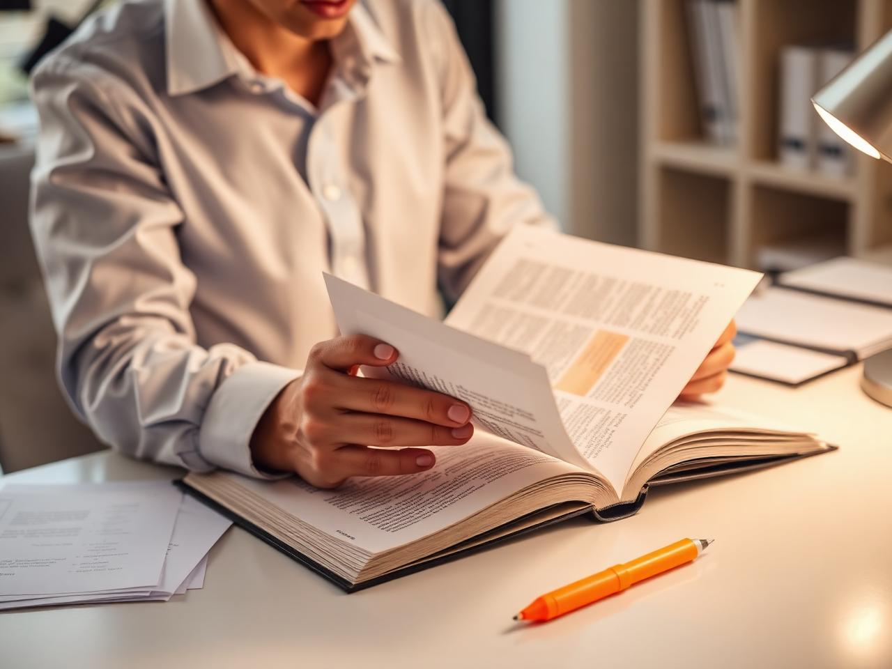 Professional reading EOT research articles on a tablet in a modern office