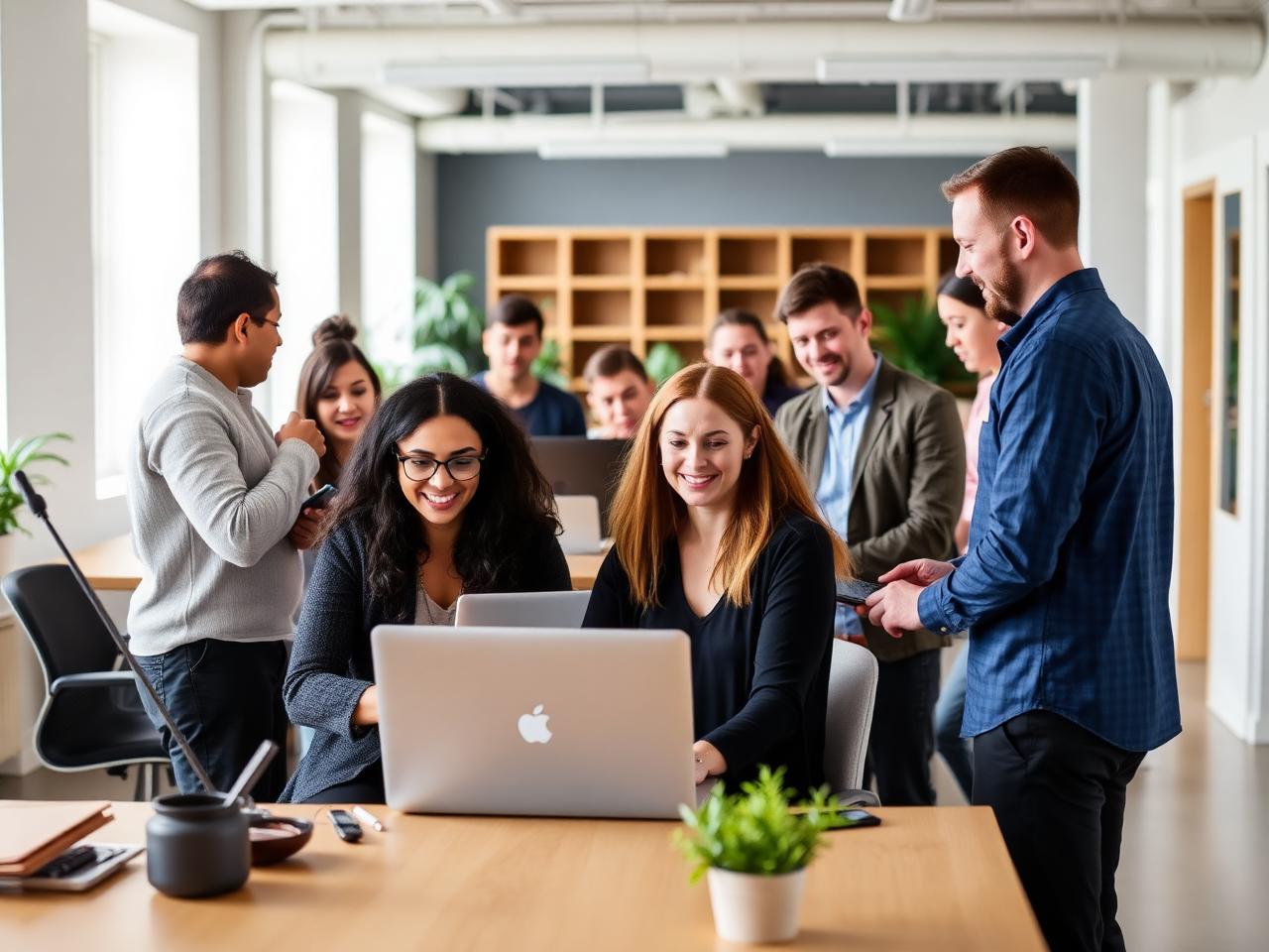 Employees collaborating in a bright modern open-plan UK office