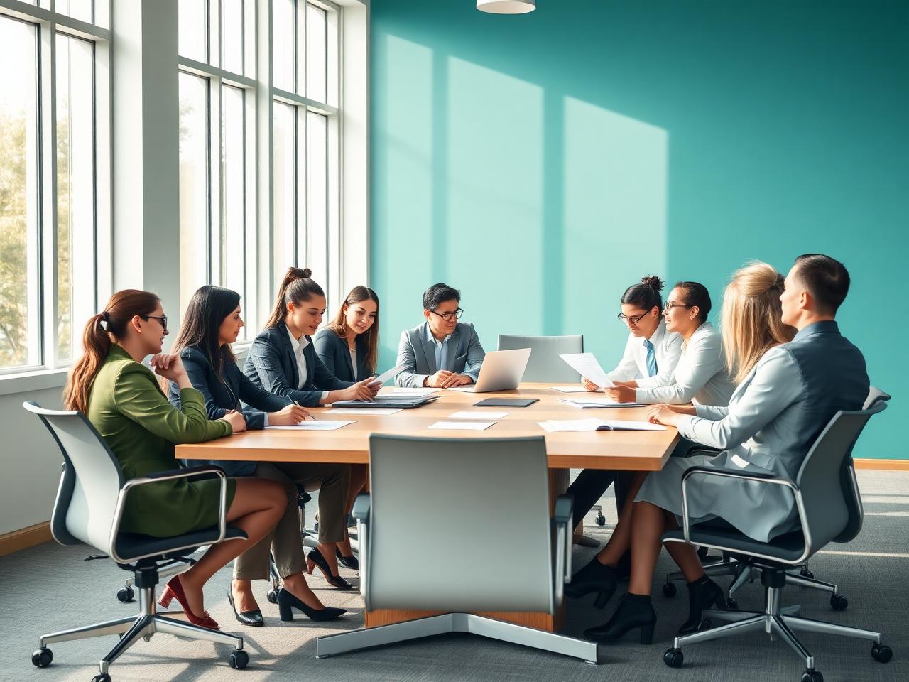 Team discussing employee ownership feasibility around a conference table