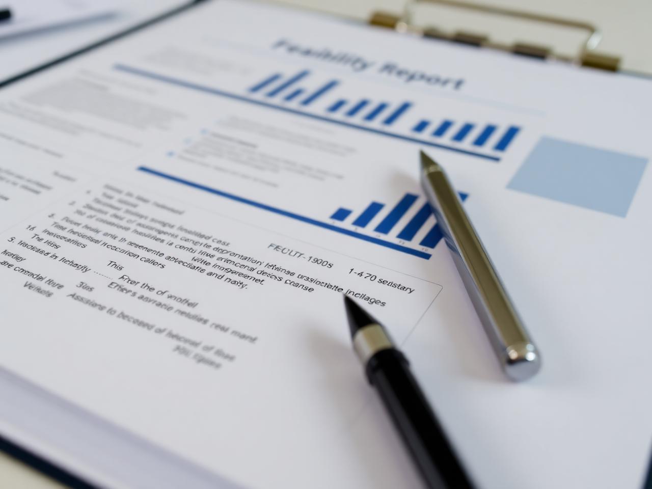 Professional feasibility report document with financial analysis and recommendations
