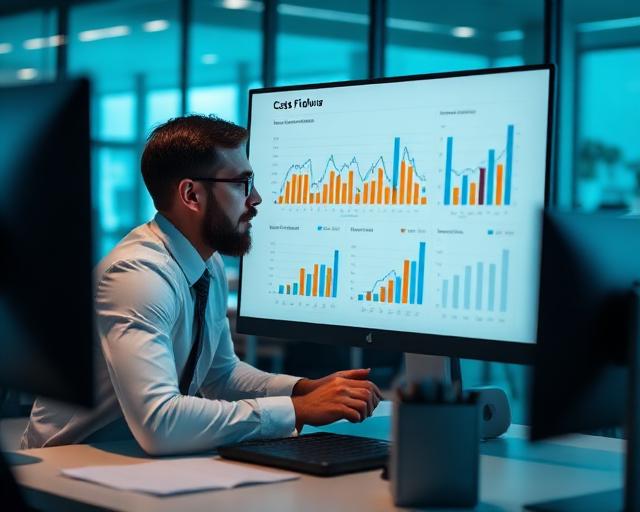Financial analyst reviewing cash flow and funding models