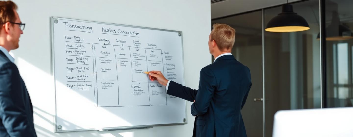 Advisers mapping out an EOT transaction process on a whiteboard