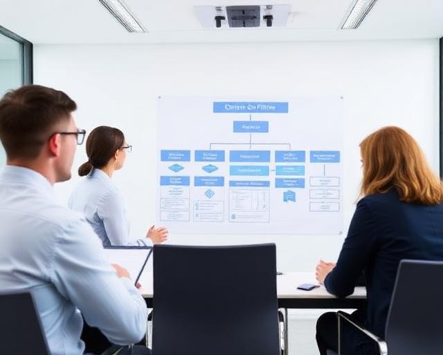 Professionals reviewing governance framework and organisational structure