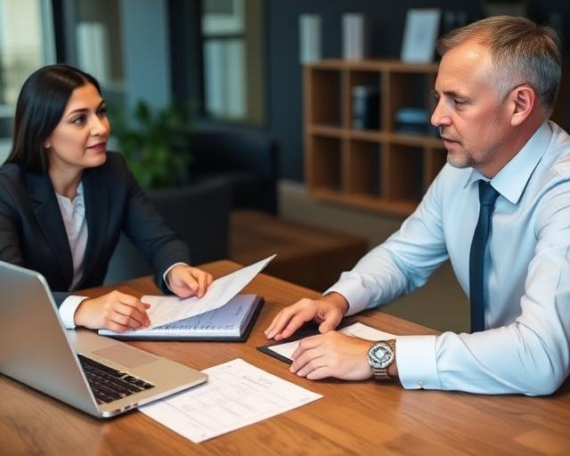 Financial adviser reviewing payment structures with business owner