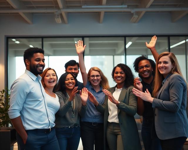 Employees celebrating together in an office